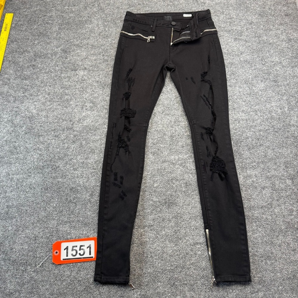 R+A Womens Cotton Five Pocket Distressed Ankle Skinny Jeans BLACK Size 25
